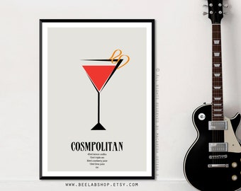 Cosmopolitan Recipe Cocktail print Cosmopolitan print Art print Cocktails bar prints decor glass kitchen wall decor Drinks bar print (169)