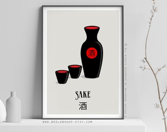 Sake print Sake poster art print Japanese wine print Art print rice wine art print poster kitchen Gift restaurant decor (202)