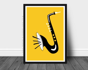 saxophone print retro saxophone poster saxophone  jazz poster saxophone blues mid century style saxophone art print (159)