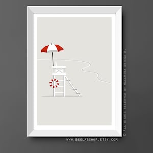 Lifeguard Chair Art print Nautical Lifeguard Minimalist Print Coastal Wall decor summer print Modern Style retro Beach wall decor (190)