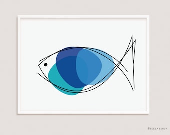 Mid Century poster Fish Style Art print retro inspired Scandinavian wall decor poster Norway home decor wedding gift pop (099)