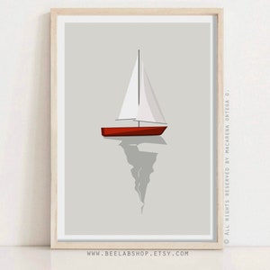 Sailboat Art print Nautical Sailboat Minimalist Print Coastal Wall decor art print Modern Style retro wall Beach painting wall decor 183 image 8