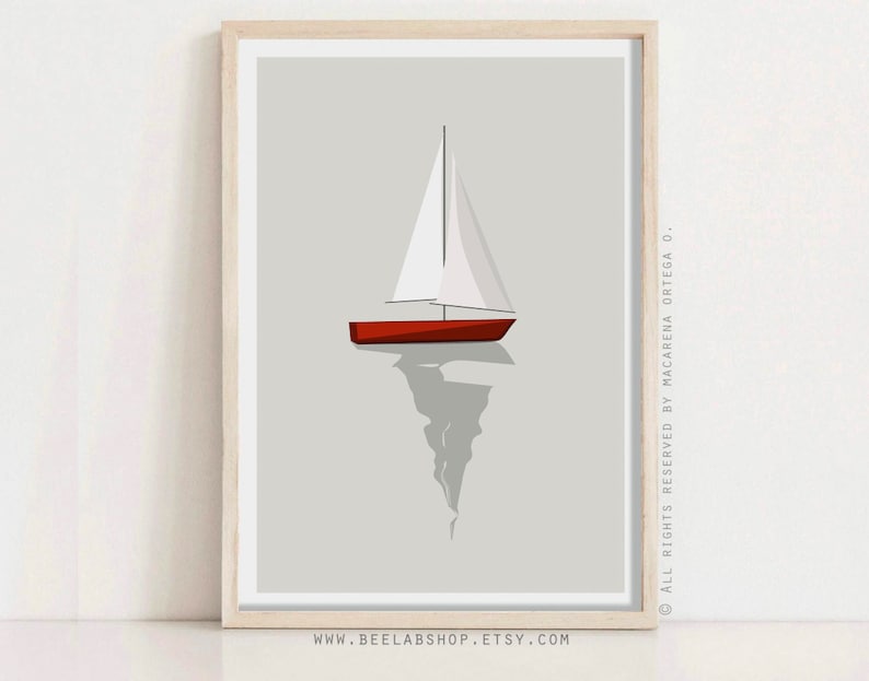 Sailboat Art print Nautical Sailboat Minimalist Print Coastal Wall decor art print Modern Style retro wall Beach painting wall decor 183 image 8