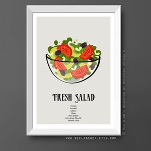 Mix Salat Print Kunstdruck Salat Poster Zutaten Traditioneller Salat Food Print Küche Restaurant Salat Food Print (181)