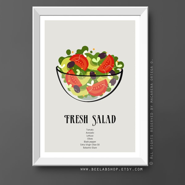 Mix Salad Print art print Salad poster ingredients Traditional Salad food print kitchen restaurant Salad food print (181)