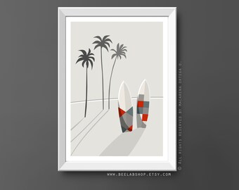 SurfBoard Art print coastal prints Nautical Minimalist Print Coastal Tropical Palm Print summer print Modern retro Beach wall decor (185)