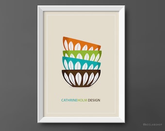 Cathrineholm Art print poster Bowls kitchen decor Danish Scandinavian norway illustration print wall decor retro home mid century (014)