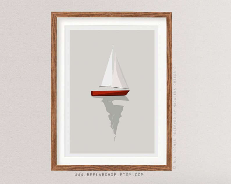 Sailboat Art print Nautical Sailboat Minimalist Print Coastal Wall decor art print Modern Style retro wall Beach painting wall decor 183 image 4