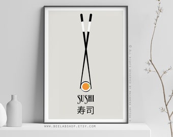 Sushi print Sushi poster Sushi art print Japanese Food print Art print food art print poster kitchen Gift restaurant decor (196)