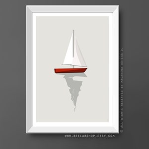 Sailboat Art print Nautical Sailboat Minimalist Print Coastal Wall decor art print Modern Style retro wall Beach painting wall decor (183)