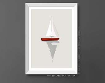 Sailboat Art print Nautical Sailboat Minimalist Print Coastal Wall decor art print Modern Style retro wall Beach painting wall decor (183)