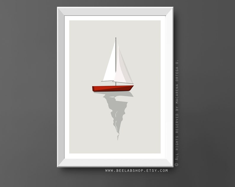 Sailboat Art print Nautical Sailboat Minimalist Print Coastal Wall decor art print Modern Style retro wall Beach painting wall decor 183 image 1