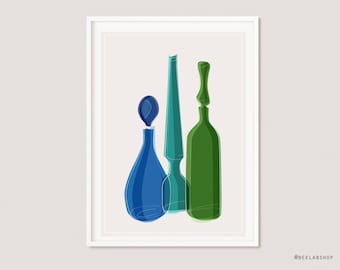 Colors bottles blenko design bottles Mid Century Style Art print retro inspired Scandinavian wall decor poster home wedding gift (102)