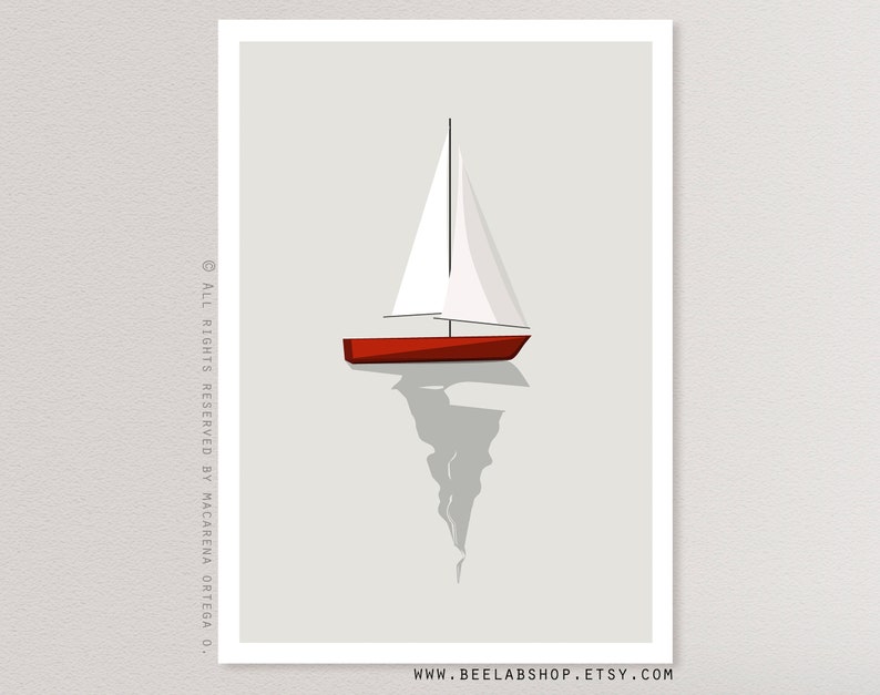 Sailboat Art print Nautical Sailboat Minimalist Print Coastal Wall decor art print Modern Style retro wall Beach painting wall decor 183 image 5