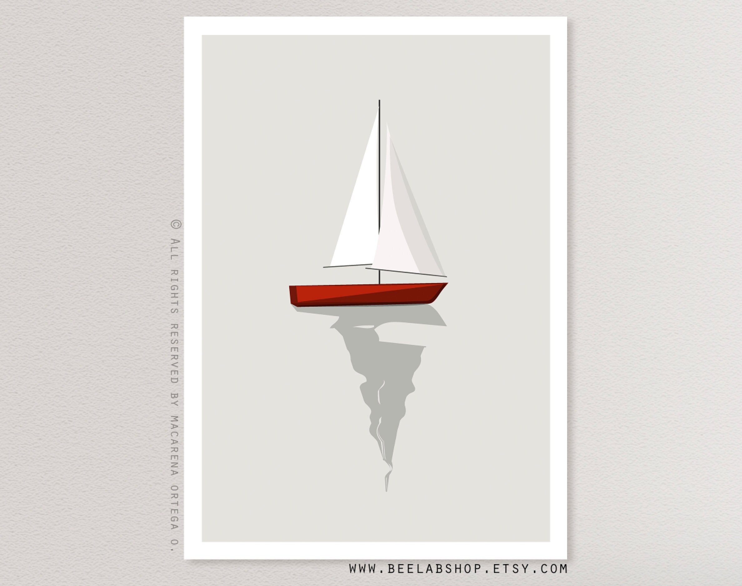Sailboat Art Print Nautical Sailboat Minimalist Print Coastal Wall ...