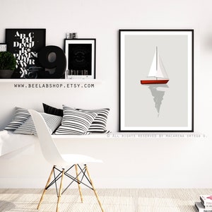 Sailboat Art print Nautical Sailboat Minimalist Print Coastal Wall decor art print Modern Style retro wall Beach painting wall decor 183 image 6