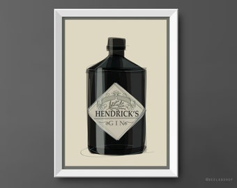 Gin bottle print bottle poster Art drink poster drinks prints illustrations Gift for him gin bottle (121)