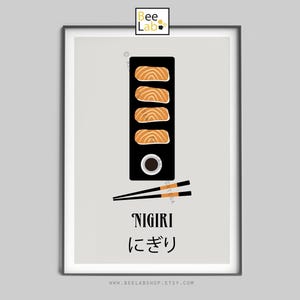 Nigiri Art Print | Sushi Wall Art, Japanese Food Poster, Kitchen Decor, Restaurant, Foodie Gift, Minimalist Seafood Print | N200