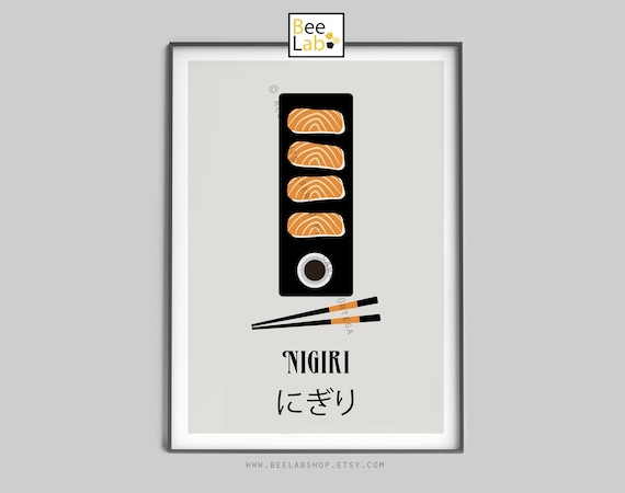 Nigiri Art Print | Sushi Wall Art, Japanese Food Poster, Kitchen Decor, Restaurant, Foodie Gift, Minimalist Seafood Print | N200