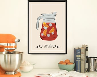 Sangría Barcelona poster Spain Art print Sangría glass poster art wall decor poster Artwork Gift  home decor Barcelona print (055)