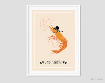 Mrs SHRIMP art print poster printed illustration kitchen decor sea food ocean cousine wall restaurant decor kitchen decor (035)