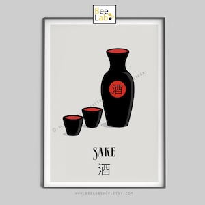 Sake Art Print | Japanese Rice Wine Wall Art, Kitchen Poster, Restaurant Decor, Foodie Gift, Minimalist Japan Artwork | Asian Poster | N202