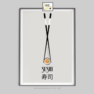 Sushi Art Print | Japanese Food Poster, Sushi Wall Art, Kitchen & Restaurant Decor, Foodie Gift, Minimalist Japanese Illustration | N196