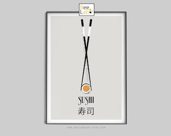 Sushi Art Print | Japanese Food Poster, Sushi Wall Art, Kitchen & Restaurant Decor, Foodie Gift, Minimalist Japanese Illustration | N196