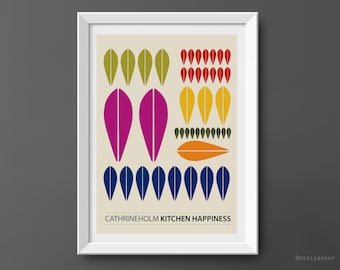 Lotus art Cathrineholm Leaves art print kitchen art decor catherine holm colorful wall decor retro poster home art mid century (016)