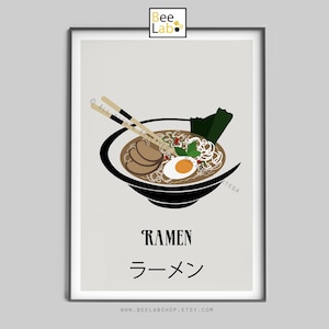 Ramen Art Print | Japanese Noodle Poster, Food Wall Art, Kitchen & Restaurant Decor, Foodie Gift, Minimalist Japanese Cuisine | N195