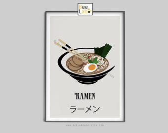 Ramen Art Print | Japanese Noodle Poster, Food Wall Art, Kitchen & Restaurant Decor, Foodie Gift, Minimalist Japanese Cuisine | N195