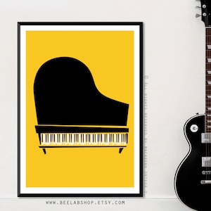 Fortepian retro wydruk Jazzowy Fortepian bluesowy wydruk Styl Mid Century Fortepian Salon muzyczny Jazzowy plakat retro inspirowany ścianą Jazzową Wystrój jazzowy (161)