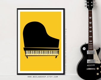 Grand Piano retro print Jazz Piano blues print Mid Century Style Piano Jazz music salon Jazz poster retro inspired wall Jazz decor (161)