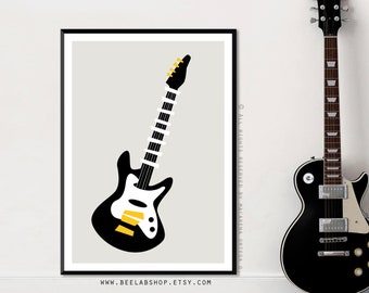 E-Gitarre Malerei Art Print retro Gitarre Abstrakte minimalistische E-Gitarre Kunstdruck Moderne Kunst Musikinstrument (158)