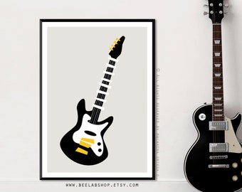 Electric Guitar painting Art Print retro Guitar Abstract Minimalist Electric Guitar art print Modern fine art Music Instrument (158)