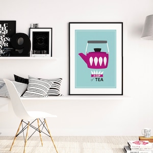 Cup of tea Cathrine holm Tea art print kitchen art decor illustration catherine holm colorful wall decor retro poster mid century (010)