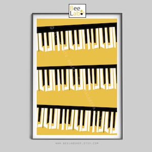 Wydruk artystyczny fortepianu | Plakat retro jazzowy fortepianowy | Styl połowy wieku, plakat z muzyką bluesową, wystrój vintage jazz | Projekt Macareny Ortegi | N57