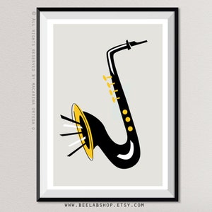 saxophone print retro saxophone poster saxophone jazz poster saxophone blues mid century style saxophone art print 159 image 7