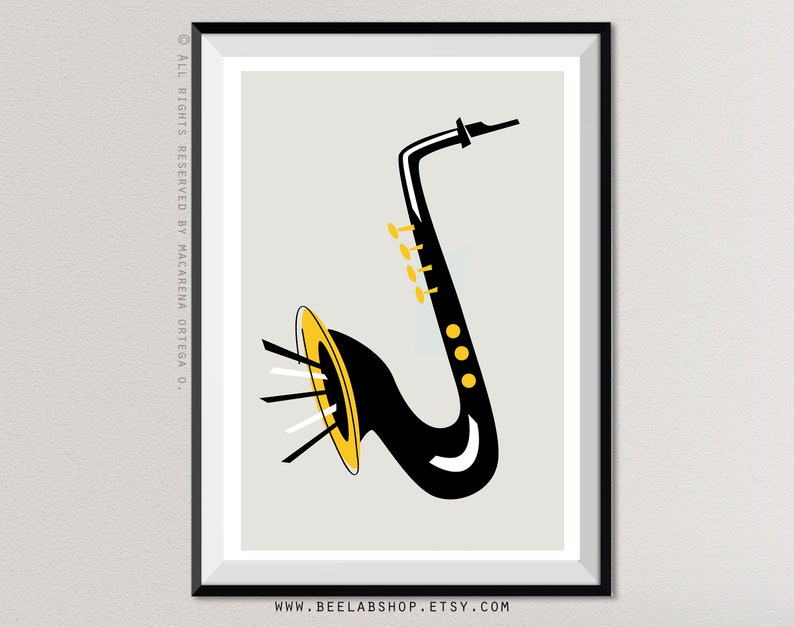 saxophone print retro saxophone poster saxophone jazz poster saxophone blues mid century style saxophone art print 159 image 7