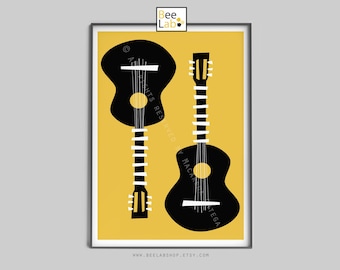 Gitarre Kunstdruck | Retro Gitarre Poster, Mid-Century Instrument Dekor, Vintage Musik Wandkunst, Geschenk für Musiker | MacArena Ortega | N60