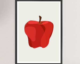 Red Apple print minimalist fruit art print fruit kitchen decor art decor fruits prints wall decor retro home art mid century (040)