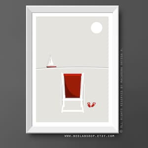 Beach summer chair art beach Sailboat Art print Nautical coastal art Minimalist Print Coastal Wall decor Modern Beach painting (192)