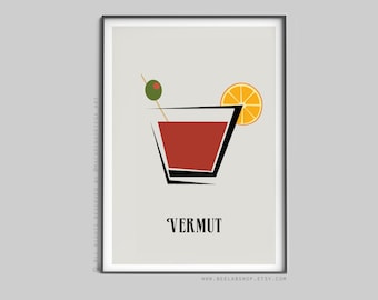 Vermut drink poster Cocktail vermouth Art print Cocktails bar prints decor poster kitchen wall mid century Drinks bar print (205)
