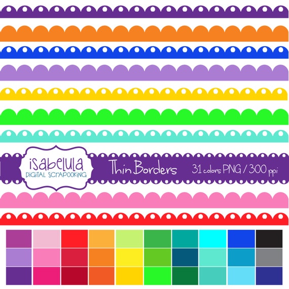62 Bordes Digitales En 31 Colores Del Arco Iris Scrapbooking Etsy