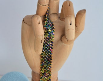 Half Tila bead bracelet, rainbow, multi-colored, golden.