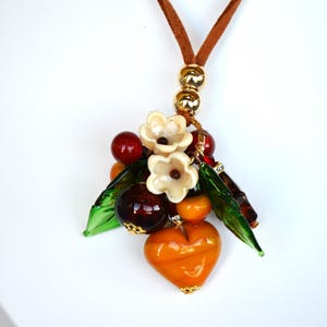 Collier Sautoir Perles De Verre Anciennes Orange Et Gris Foncé - 100 Cm, état TBE