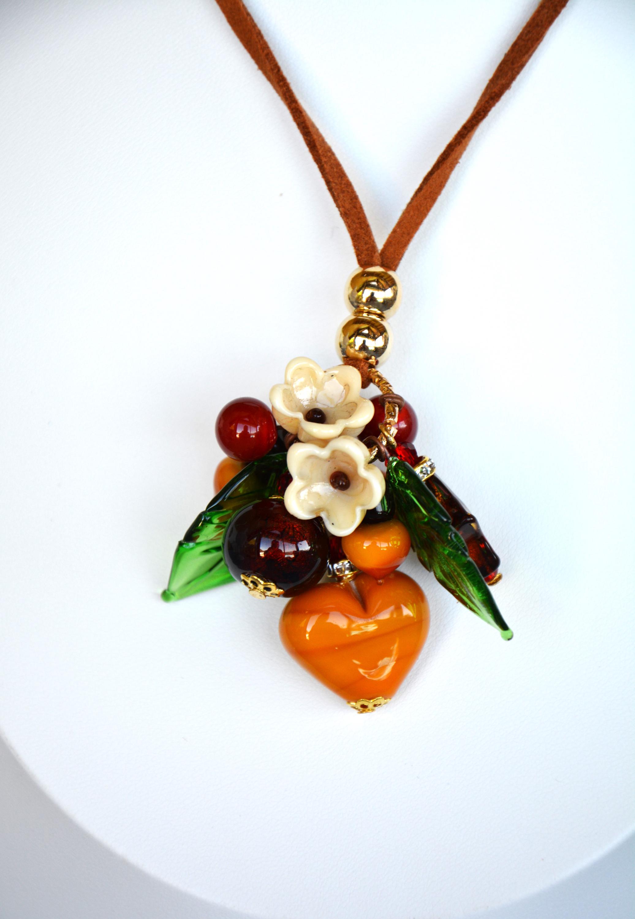 Collier Sautoir Avec Perles De Verre Et Murano - Pendenti​f Boule à Pampilles - Noir Et Marron - Neuf Sans Emballage