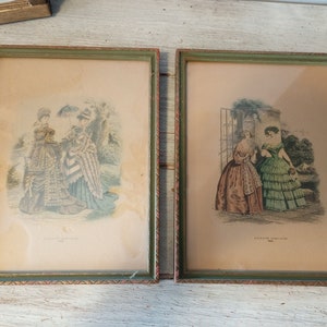 Godey&#39;s Fashion Lady&#39;s Book 1852 1856 Whimsy Framed Antique French Art Drawings beautiful piece of history