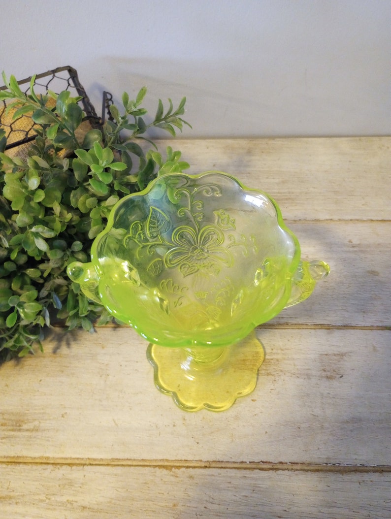 Vaseline Glass Uranium Footed Flower Bud Vase Cup Double Etsy