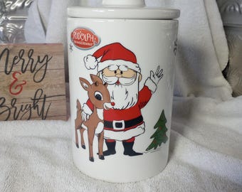 Recipiente de cerámica para cocina de Papá Noel, Rodolfo el reno de la nariz roja, para fiestas navideñas